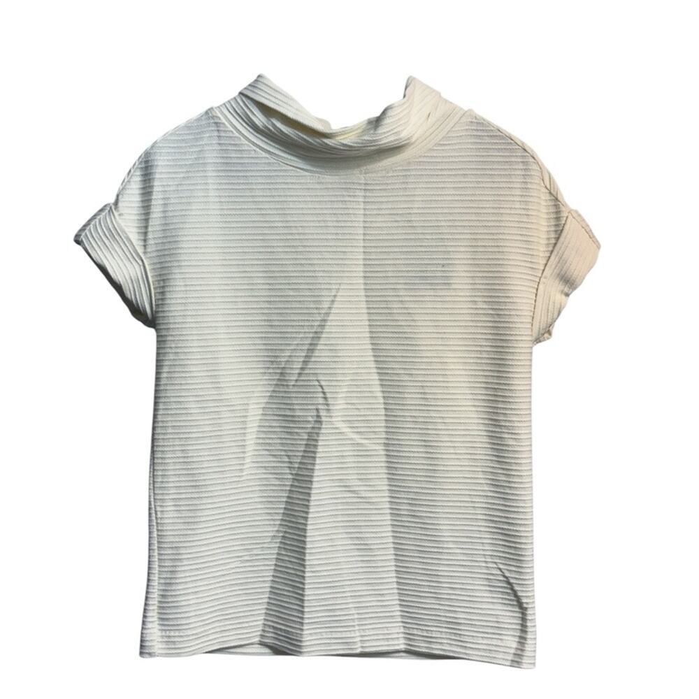 NWT Anthrolopogie 9-H15 Stcl Ivory Short Sleeve Mock Neck Shirt Size XS